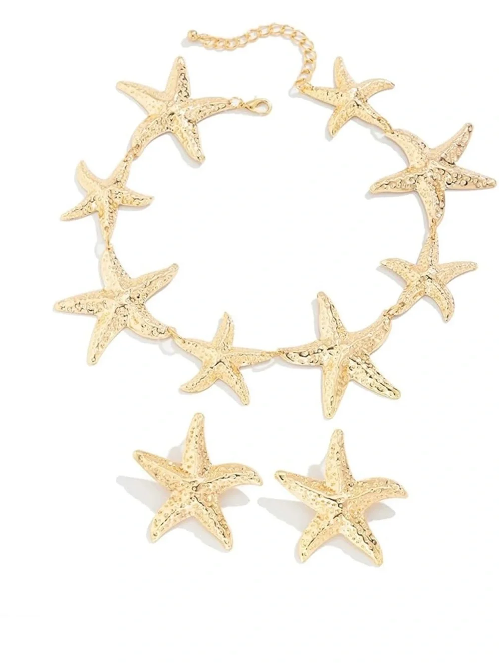Gold Starfish Statement Necklace & Earrings Set
